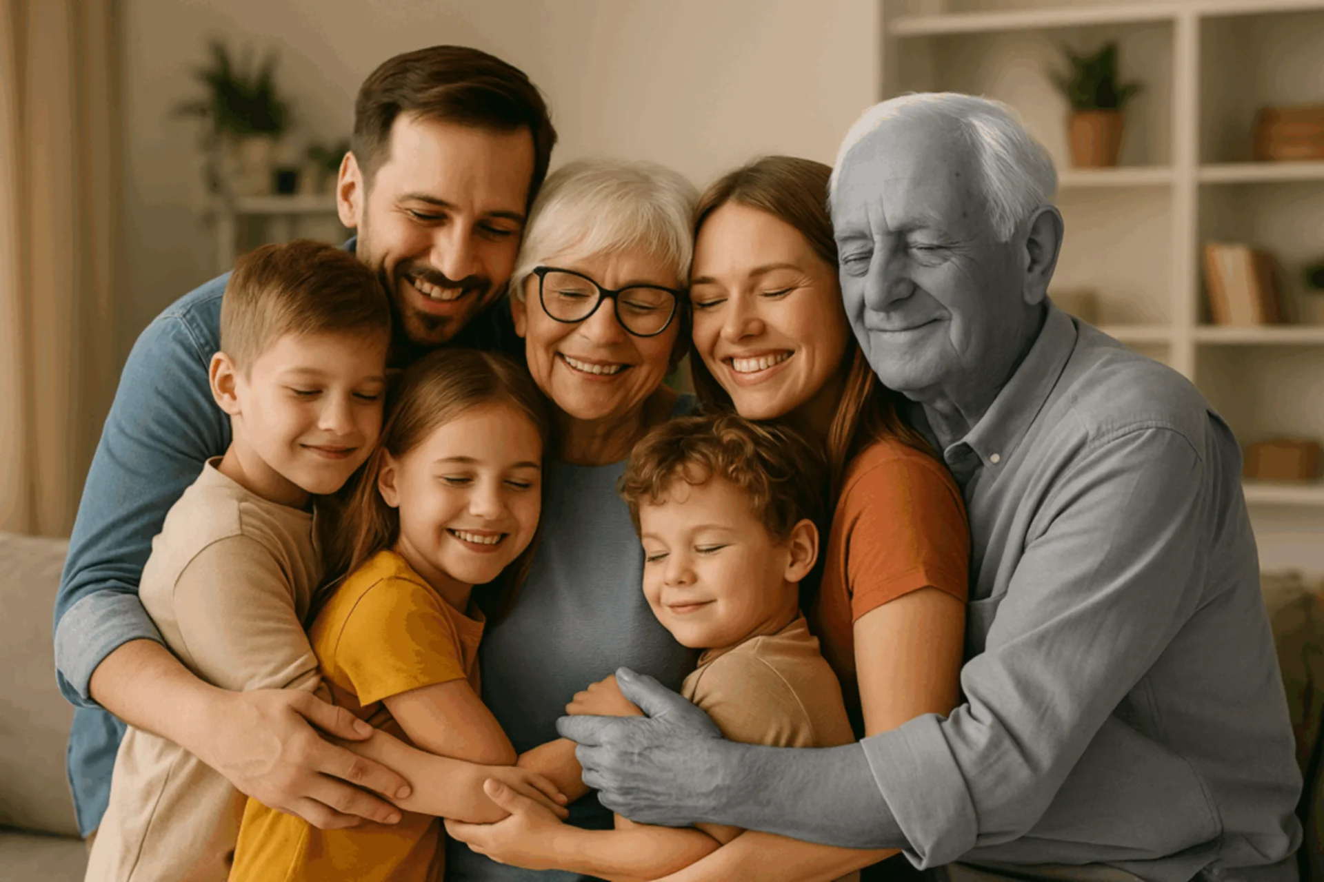 Família reunida em um momento de afeto